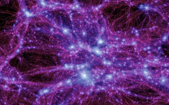 Cette image a été produite par une simulation montrant l'évolution de la matière noire dans l'Univers. Crédit image : Simulation Milennium-II.