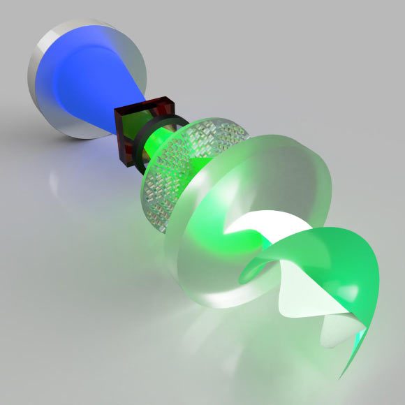 Le laser à métasurface produit une lumière super-chirale avec un moment angulaire orbital allant jusqu'à 100. Crédit image : Université de Witwatersrand.