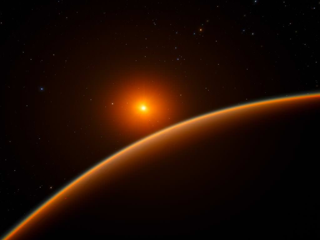 Cette impression d'artiste montre la super-Terre LHS 1140b, qui orbite autour d'une étoile naine rouge à 40 années-lumière de la Terre et pourrait être le nouveau détenteur du titre "meilleur endroit pour chercher des signes de vie au-delà du système solaire". Ce monde est un peu plus grand et beaucoup plus massif que la Terre et a probablement conservé la majeure partie de son atmosphère. La polarimétrie pourrait jouer un rôle dans la caractérisation de sa surface. Crédit image : ESO/M. Kornmesser