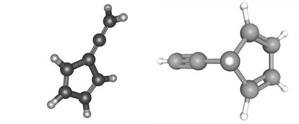 Les chercheurs ont découvert les molécules complexes à cinq côtés fulvenallène (L) et éthynylcyclopentadiène (R) dans le noyau sans étoile TMC-1. Crédit d'image : NIH