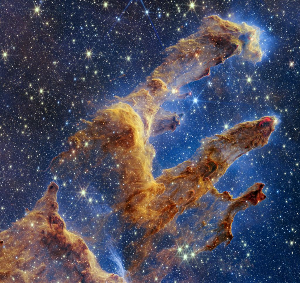 Les célèbres Piliers de la Création se trouvent dans la Nébuleuse de l'Aigle, qui est aussi un nuage moléculaire. Le même type de chimie complexe est à l'œuvre ici comme dans d'autres nuages ​​moléculaires géants. Crédit d'image : NASA/ESA/CSA