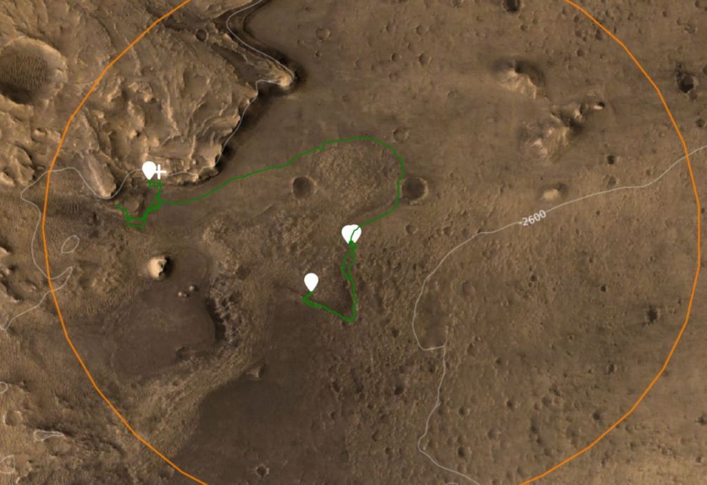 Cette image montre où se trouve la cache d'échantillons de Perseverance's Three Forks à la base de l'ancien delta du fleuve. Cliquez sur l'image pour visiter une carte interactive du voyage de Perseveranc à travers Jezero Crater. Crédit d'image : ESA