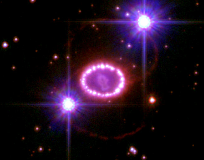 SN 1987A, un exemple de supernova de type II-P. Cela a probablement créé des éléments plus lourds tels que le fer et autres. Crédit : NASA
