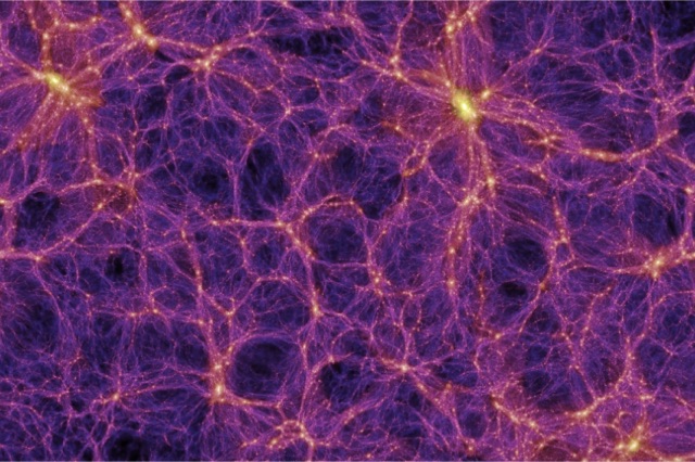 Image de la structure à grande échelle de l'Univers, montrant des filaments et des vides dans la structure cosmique. Les distances sont si vastes que la gravité ne peut rassembler toute cette matière. Crédit : Projet de simulation du millénaire