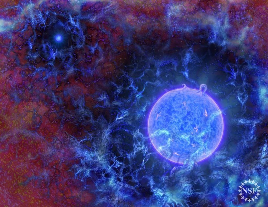 Illustration d'artiste des premières étoiles apparues dans l'univers. Crédit : NR Fuller, National Science Foundation