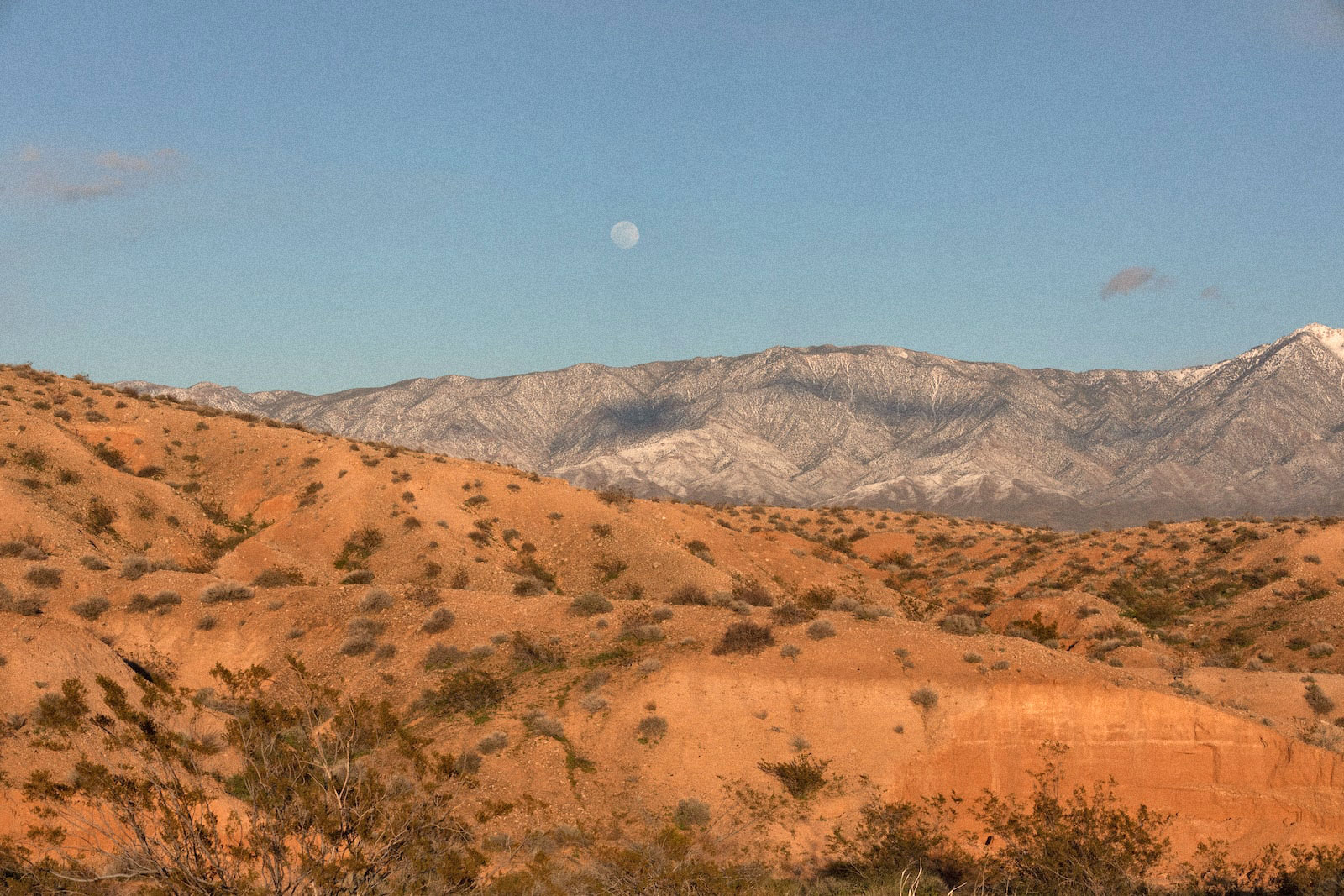 un paysage désertique avec de la terre rougeâtre et des montagnes
