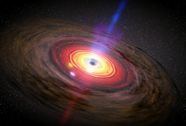 Vue d'artiste des jets d'un trou noir supermassif. Crédit : NASA / Dana Berry / SkyWorks Digital