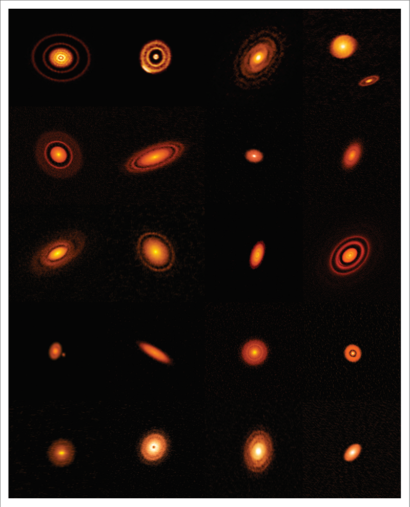 Les images haute résolution d'ALMA de disques protoplanétaires proches sont le résultat du projet DSHARP (Disk Substructures at High Angular Resolution Project). Les astronomes pensent que les lacunes dans les disques proviennent de planètes qui forment et creusent encore des lacunes dans le disque. Crédit : ALMA (ESO/NAOJ/NRAO), S. Andrews et al. ; NRAO/AUI/NSF, S. Dagnello