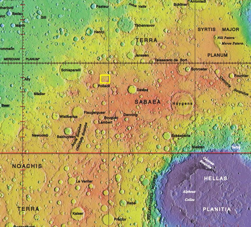 L'emplacement du cratère est indiqué par la case jaune. Crédit d'image : USGS