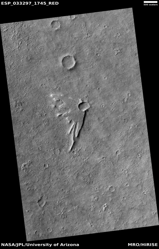 Une autre image du cratère inhabituel. Crédit d'image : NASA/JPL/Université d'Arizona